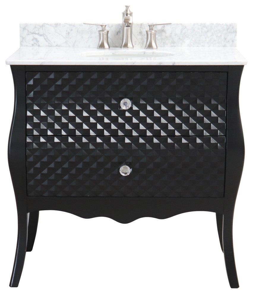 35.4" Single Sink Vanity, Wood, Black, White Marble Top