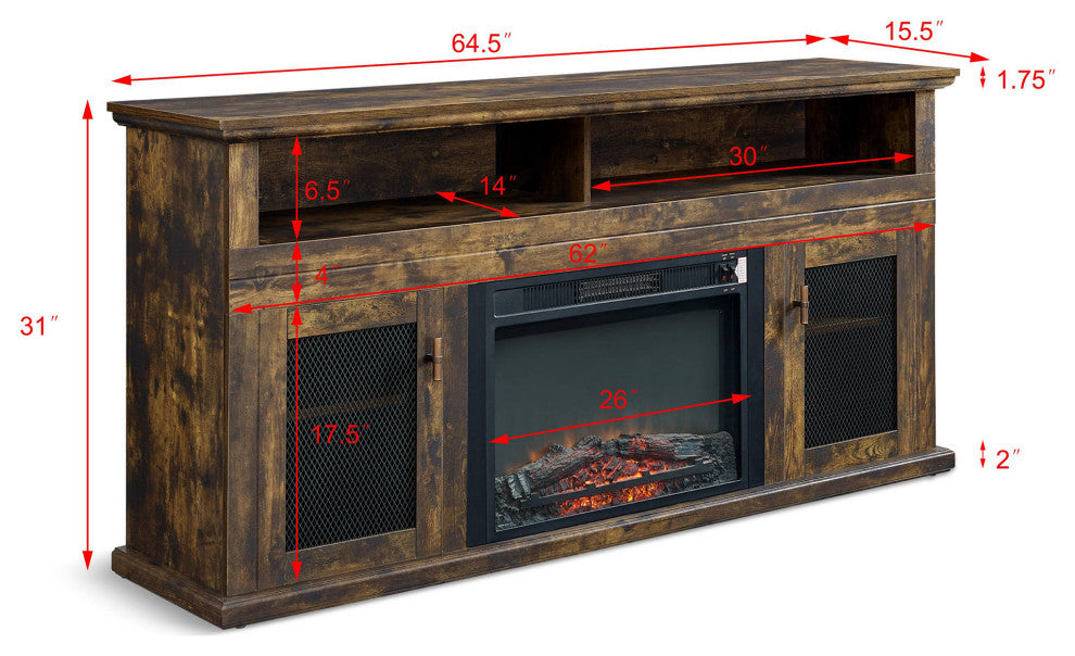 65-inch Freestanding Electric Fireplace with Storage Space, Rustic Brown