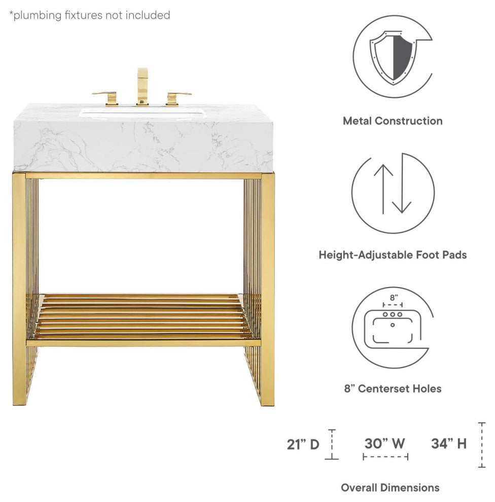 Gridiron 30" Bathroom Vanity, White Gold