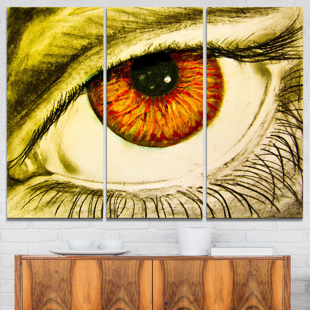 "Eye With Orange Pupil" Painting Canvas Art Print, 3 Panels, 36"x28"