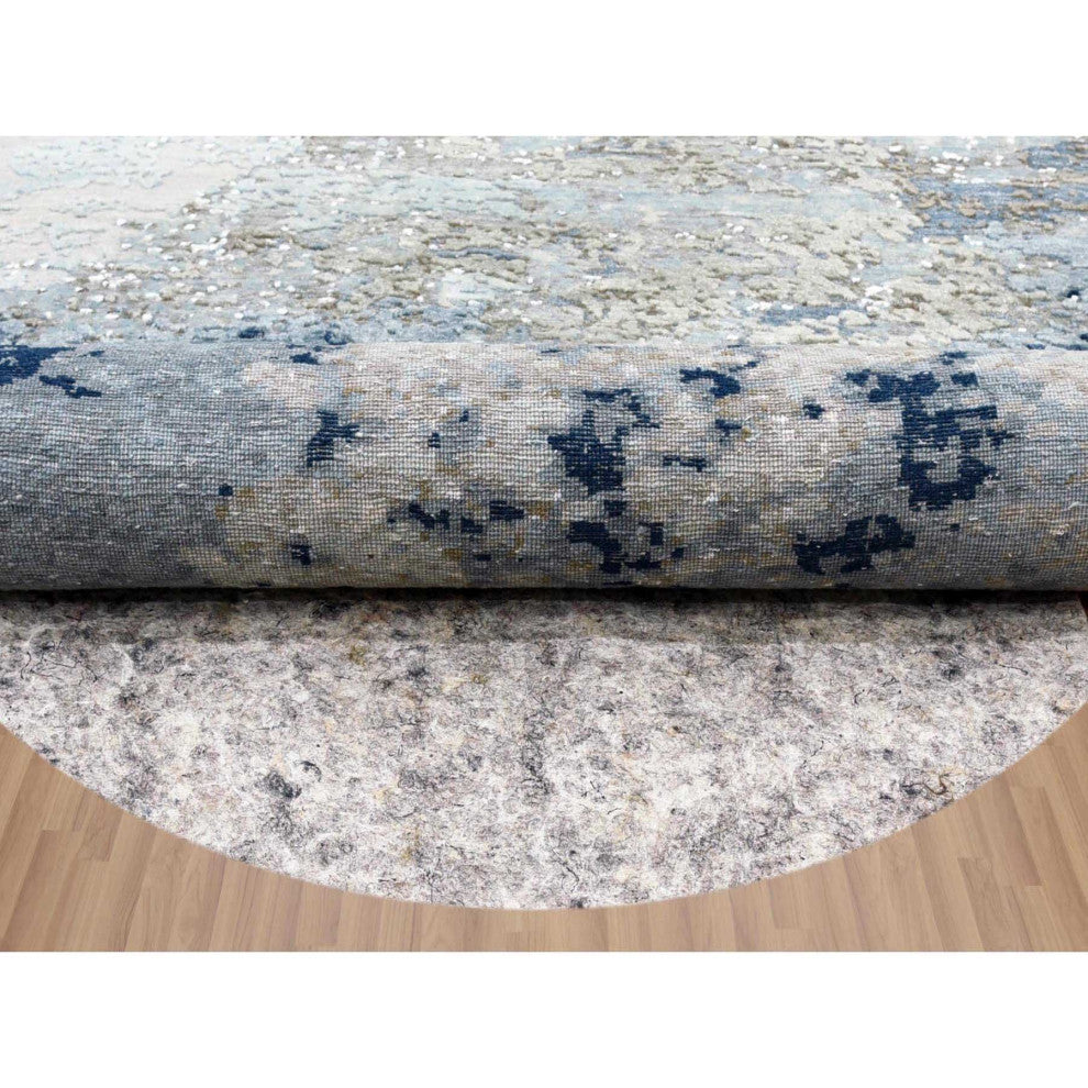 Gray Hand Knotted, Abstract Design, Wool Round Oriental Rug, 10'2"x10'0"