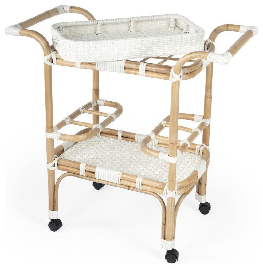 Butler Selena White Rattan Bar Cart