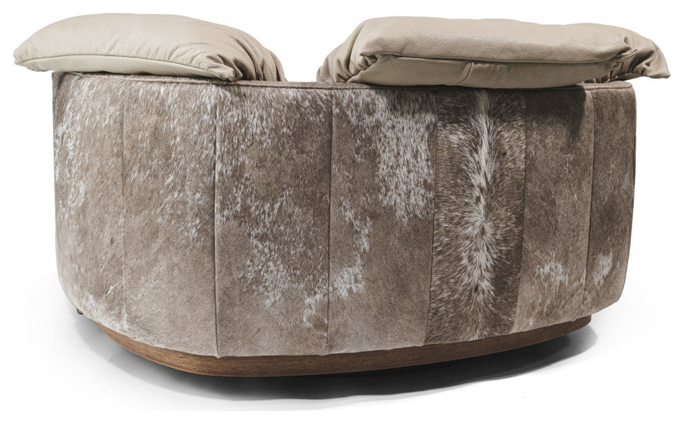 Leather Swivel Love Chair, Taupe