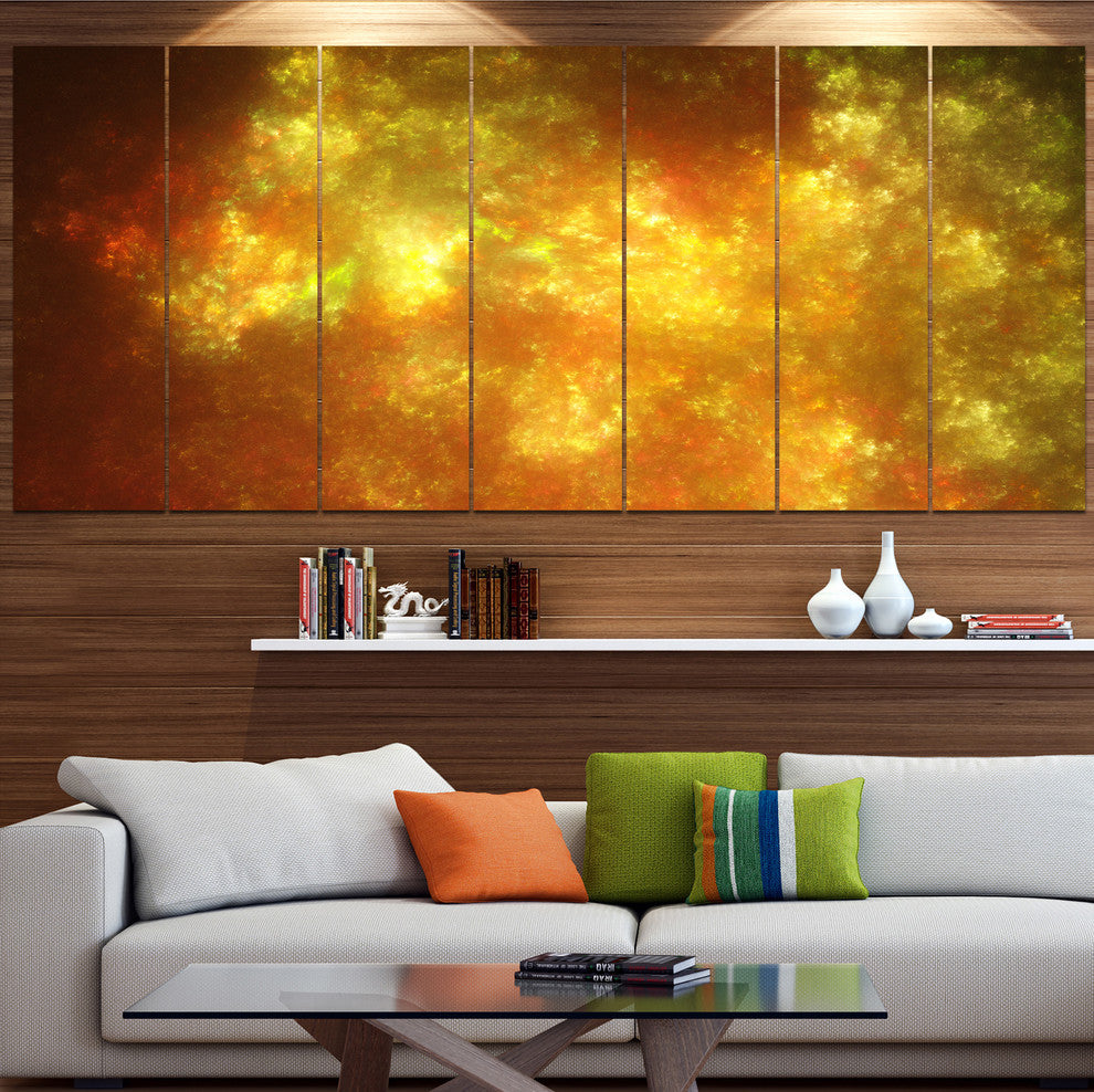 Blur Golden Sky with Stars, Abstract Canvas Art Print, 83"x32", 7 Panels