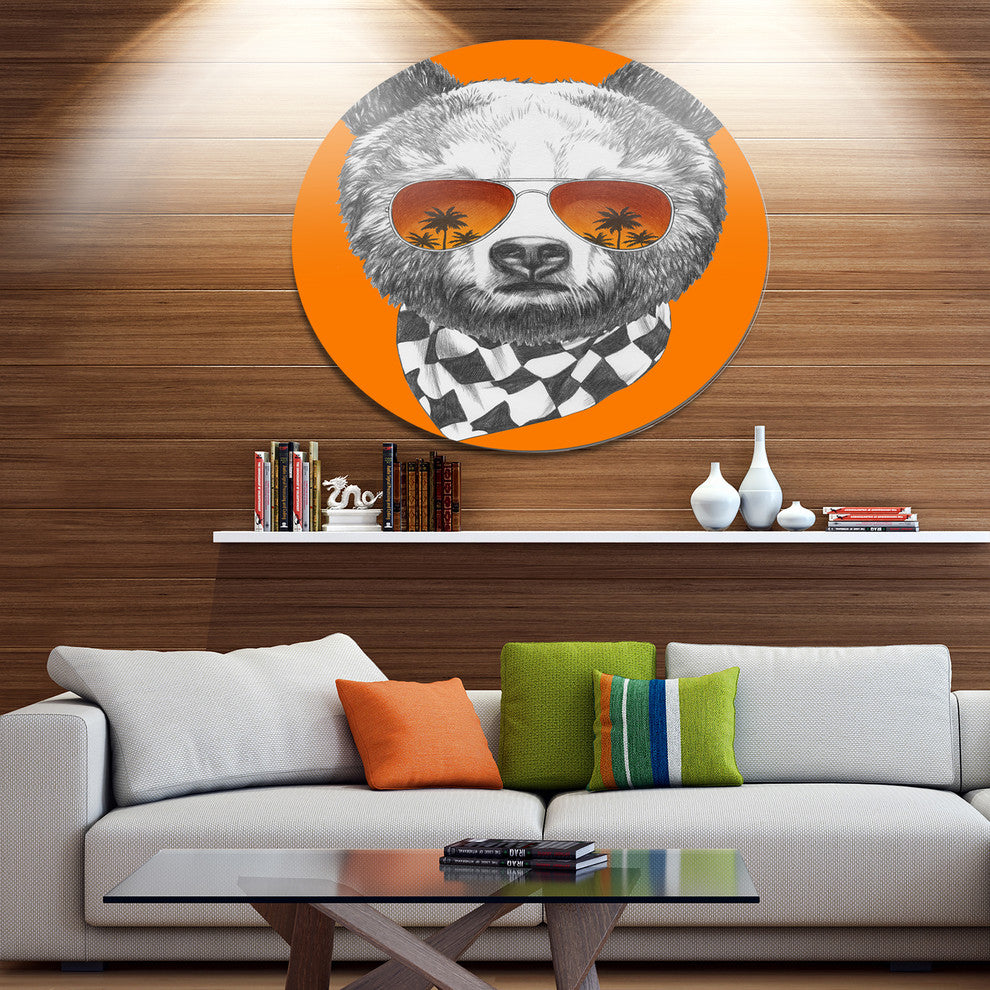 Funny Bear With Sunglasses, Animal Round Wall Art, 36"