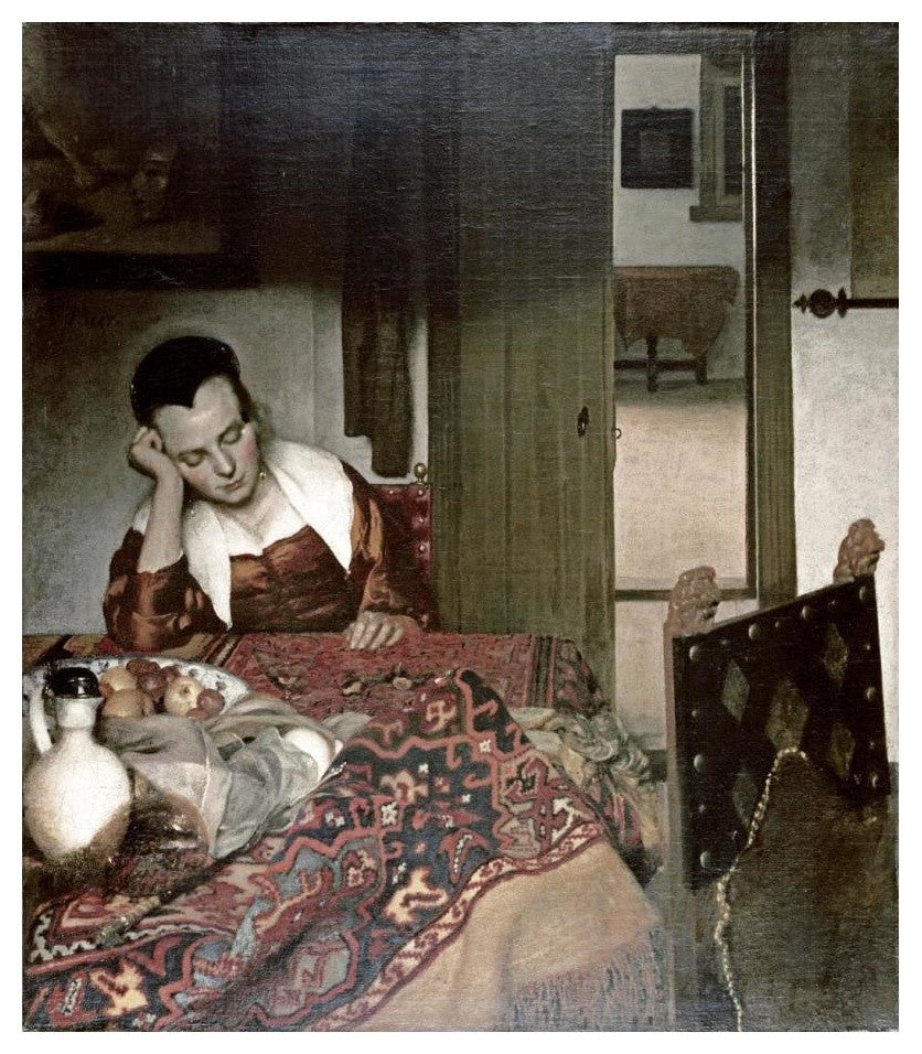 "Girl Asleep at a Table" Digital Paper Print by Johannes Vermeer, 21"x24"
