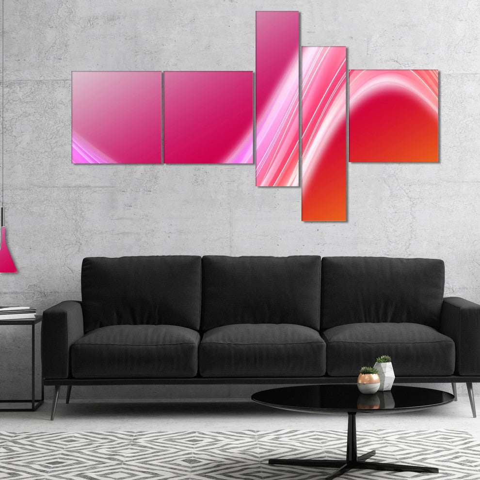 Pink Abstract Curved Lines, Abstract Canvas art print, 60"x32", 5 panels