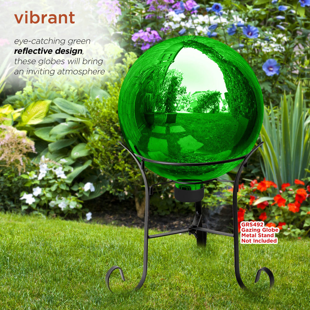 10" Diamater Indoor/Outdoor Glass Gazing Globe Festive Yard DÃ©cor, Green