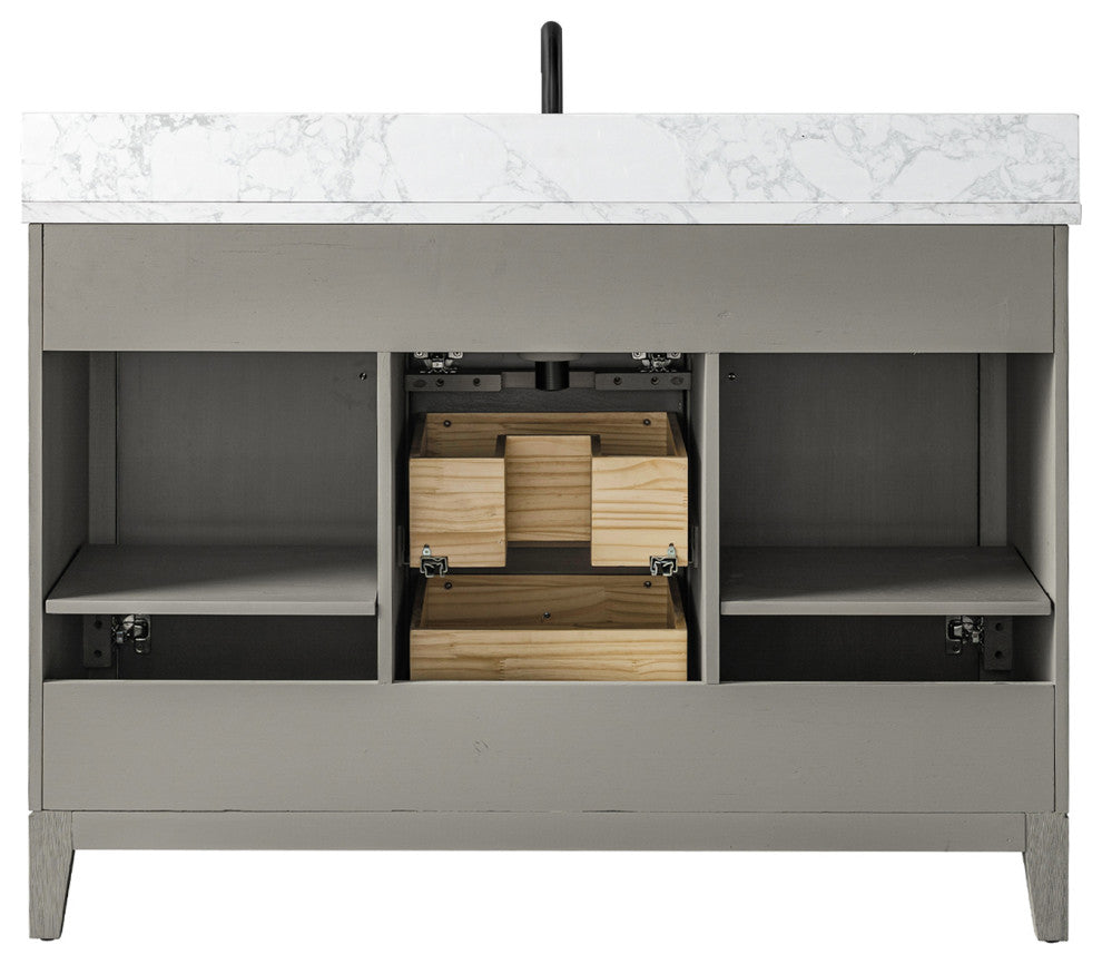 Vanity Art Bathroom Vanity with Engineered Marble Top and Sink, Driftwood Gray, 48", Matte Black