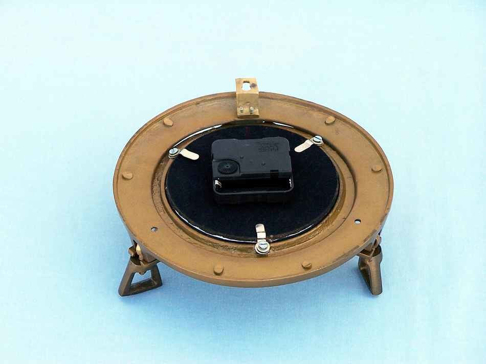 Decorative Ship Porthole Clock, Antique Brass, 12"