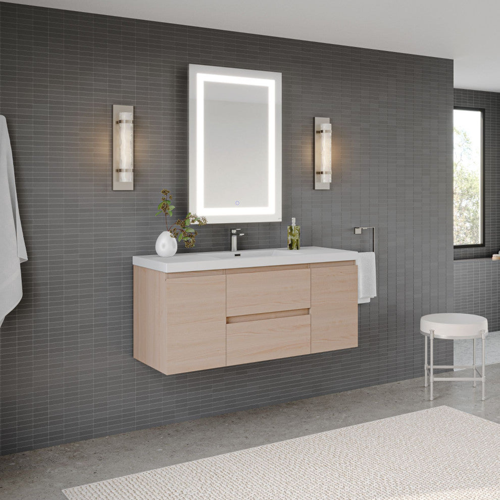The Wynn Bath Vanity, Oak, 48", Single Sink, Wall Mount, Drawers/Doors