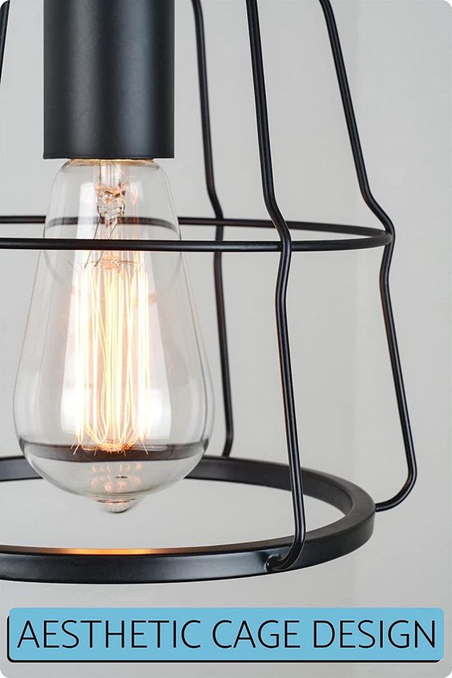 Industrial Farmhouse Mini Cage Pendant Light Black Hanging Lamp