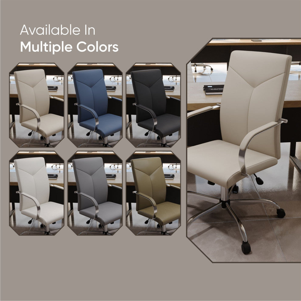 LeisureMod Sonora High-Back Adjustable Leather Conference Chair, Tan