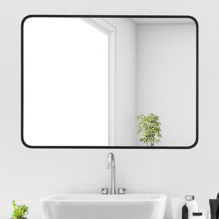 Rounded Rectangular Metal Framed Bathroom Vanity Mirror, 24"x32"
