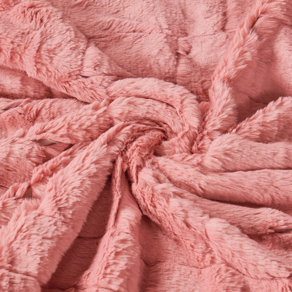 Kasaya Jumbo Jacquard Supersoft Faux Fur Throw Blanket, Terra Cotta, 60" X 80"