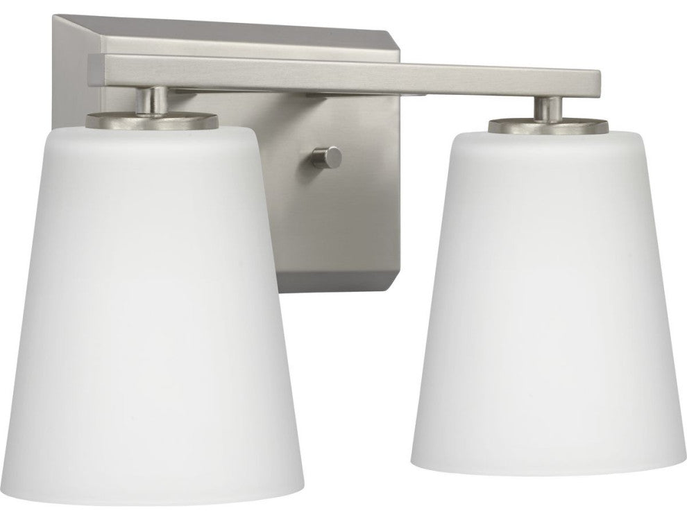 Vertex Collection Two-Light Brushed Nickel Etched White Glass Bath Light