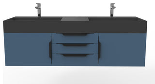 CastelloUSA Amazon 60" Wall Mounted Bathroom Vanity Set, Blue, Black Top, Black Handles