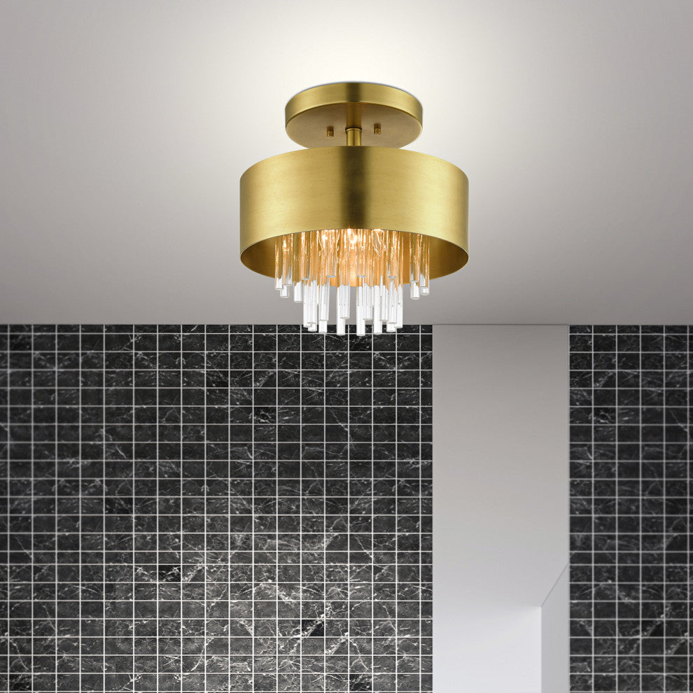Livex Lighting Orenburg 3 Light Natural Brass Semi-Flush