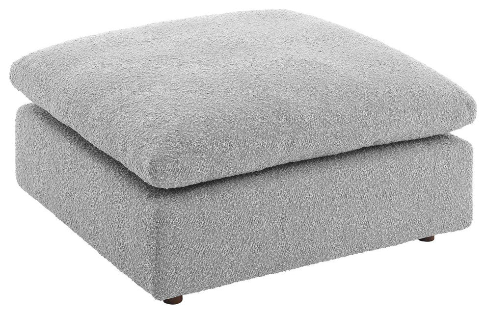 Commix Down Filled Overstuffed Boucle Fabric Ottoman, Light Gray
