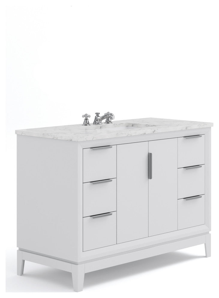 Elizabeth 48" Single Sink Carrara White Marble Vanity, Pure White