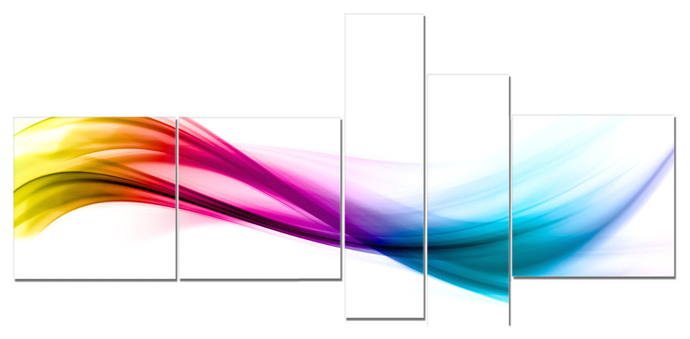 Rainbow Shade Waves, Abstract Canvas art print, 60"x32", 5 panels