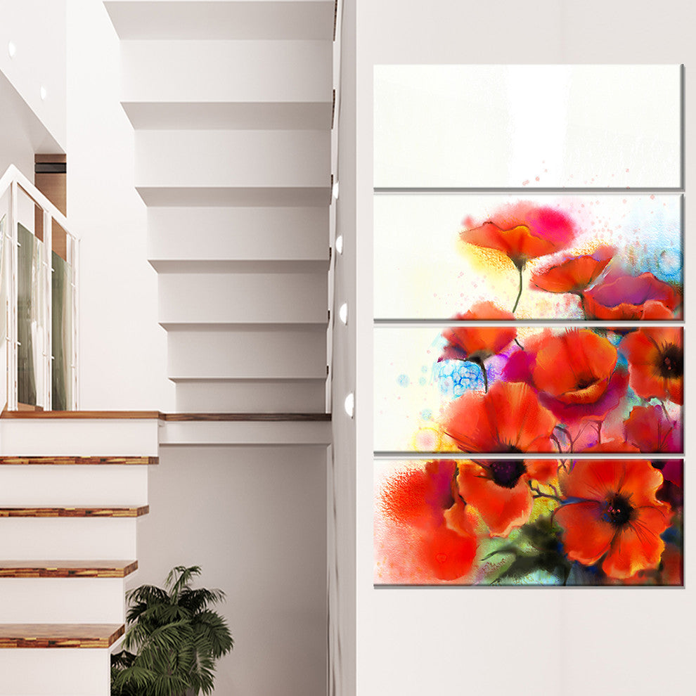 "Bunch of Watercolor Poppy Flowers" Flower Wall Art, 4 Panels, 28"x48"