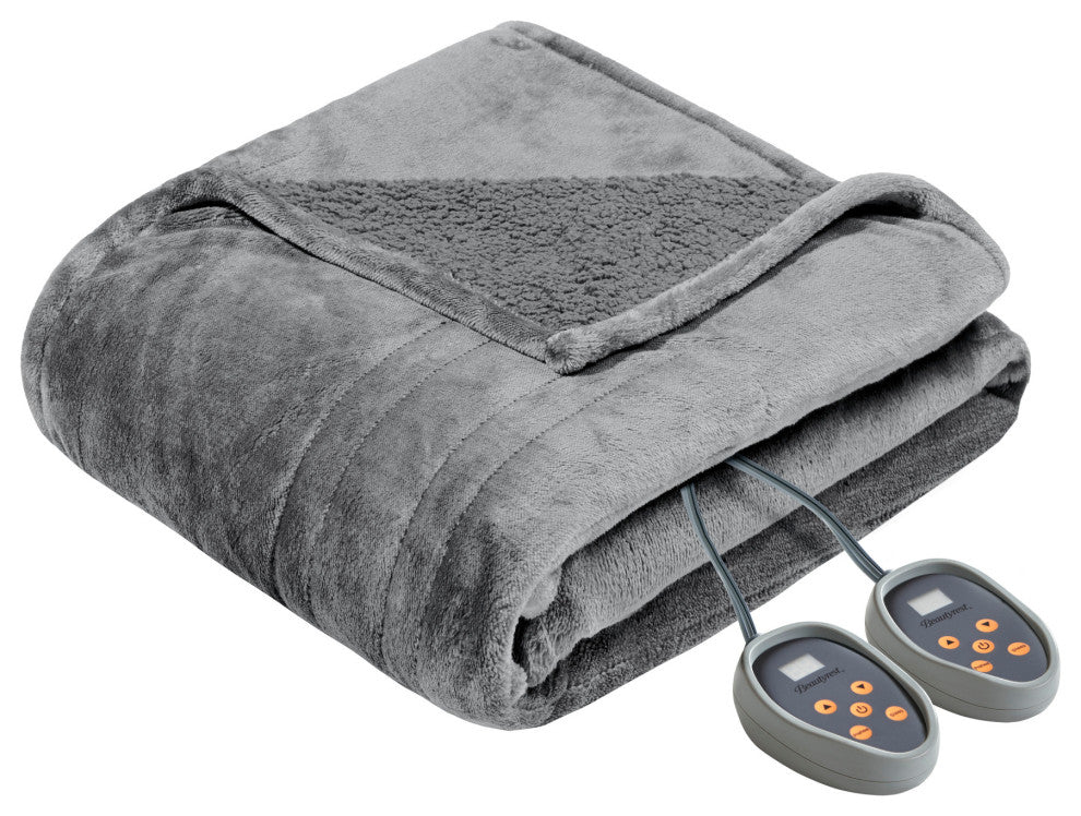 Beautyrest Solid Knitted Microlight Heated Blanket, Gray, Queen
