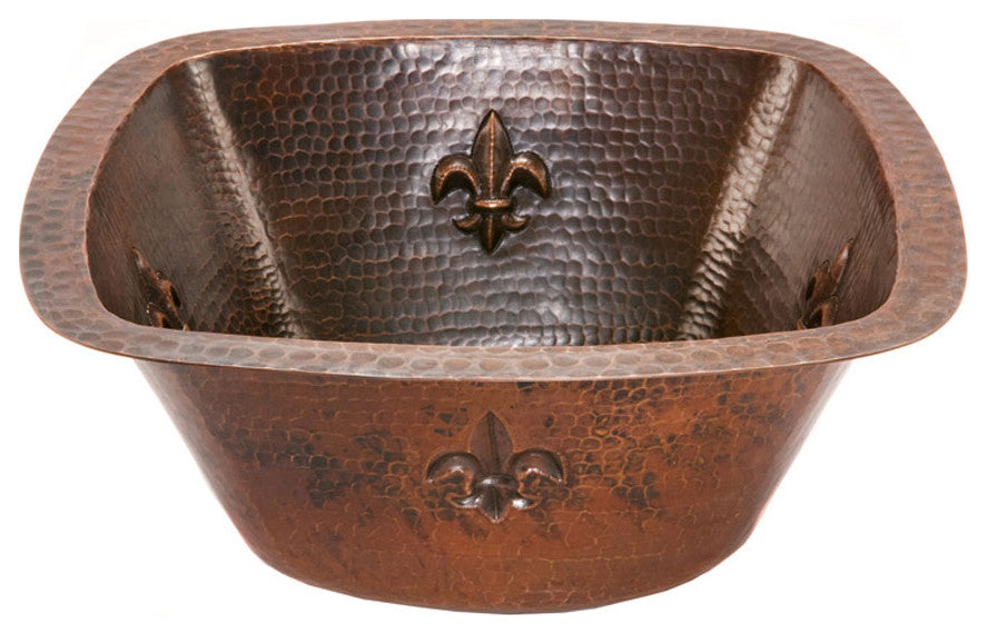 BS15FDB2 15'''' Square Decorated Hammered Copper Bar Sink