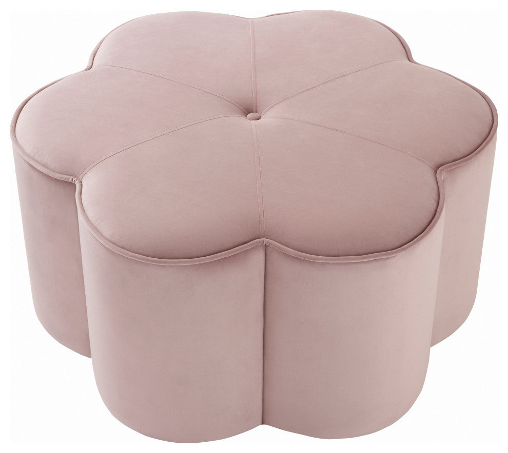 Daisy Velvet Upholstered Ottoman, Pink, 32" W x 32" D
