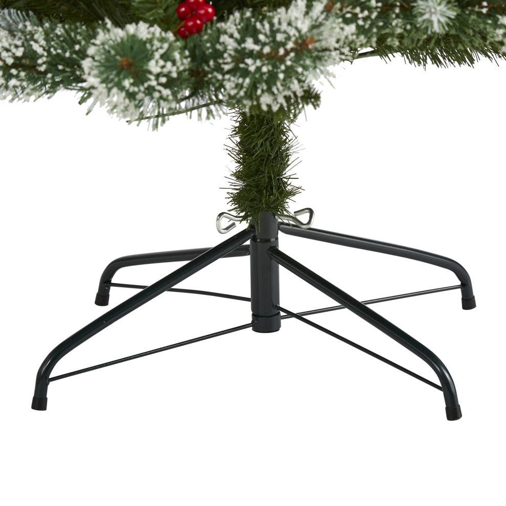 7' Frosted Swiss Pine Faux Christmas Tree With 400 Clear LED Lights and Berries