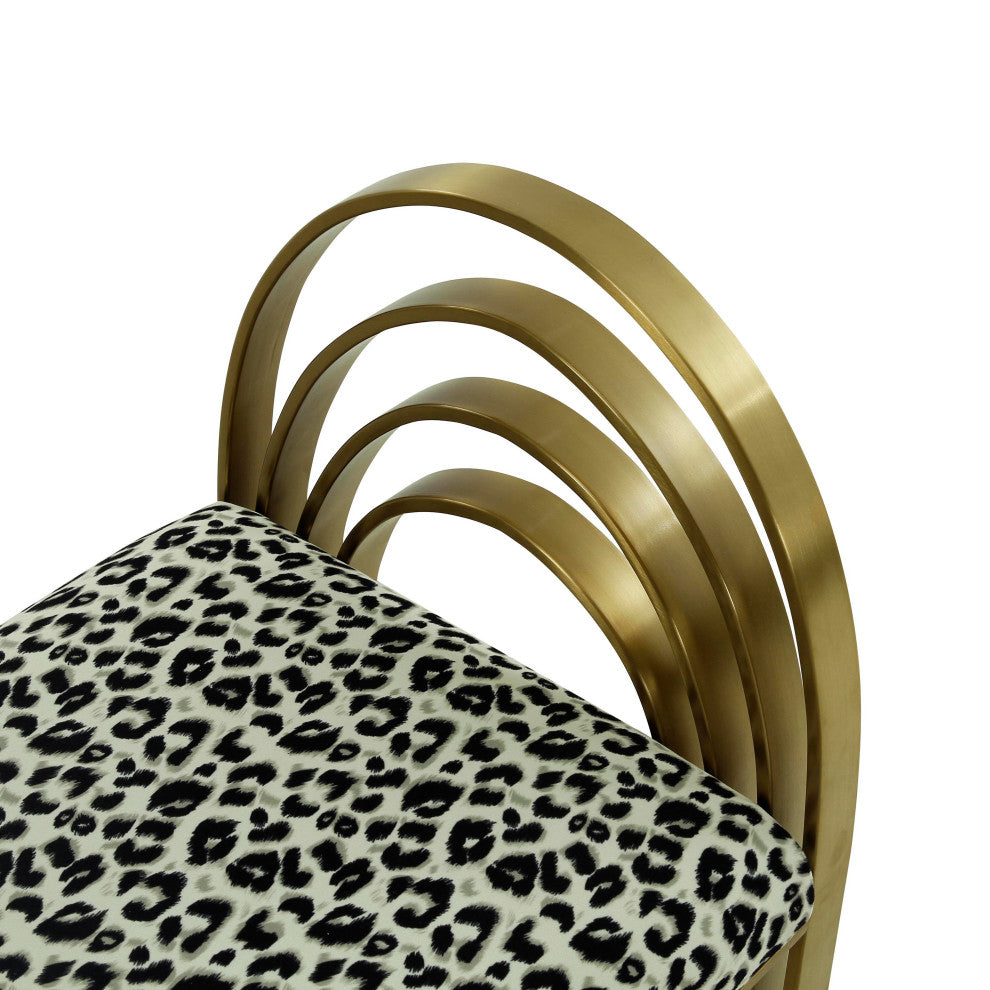 Mavis Velvet Bench, Art Deco Entryway Bench, Glam Luxe Gold Bed Bench, Leopard