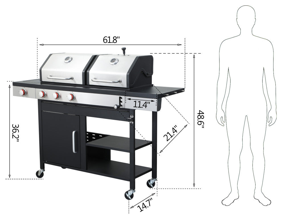 GDF Studio 3 Burner Propane Gas Outdoor Versatile BBQ Grill With Charcoal Grill