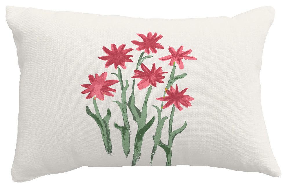 Daffodils Floral Print Throw Pillow With Linen Texture, Rust, 14"x20"