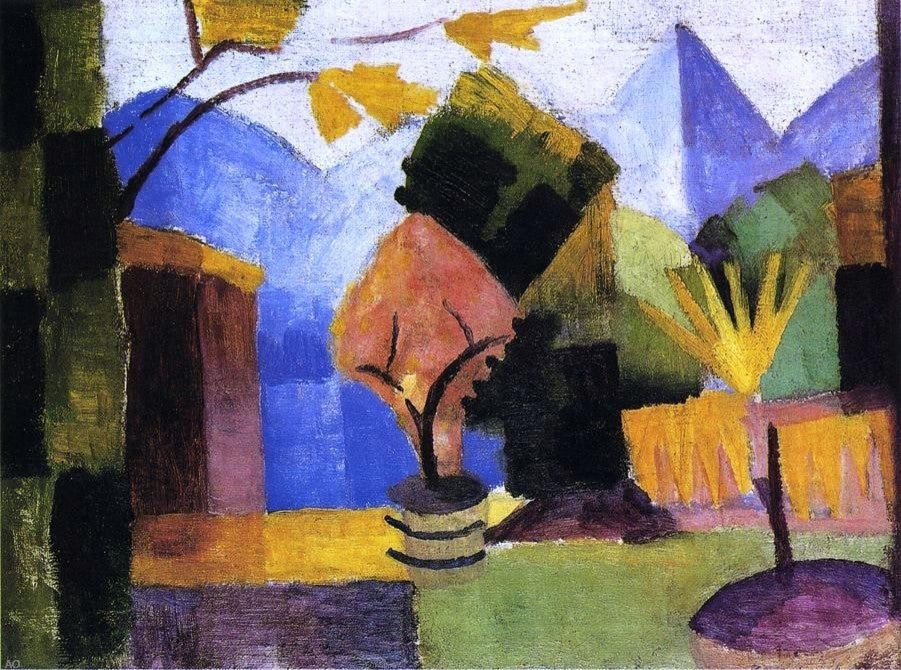 August Macke Garden on Lake of Thun - 21" x 28" Premium Canvas Print