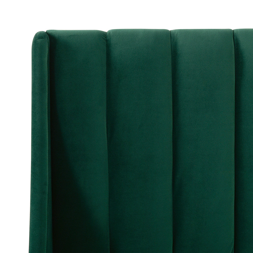 Aspen Modern Vertical Tufted Upholstered Platform Bed, Evergreen Velvet, King