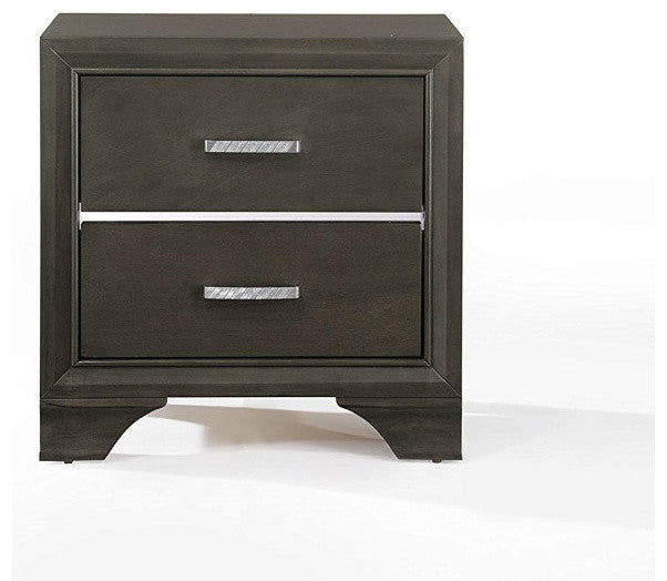Benzara BM185456 Wooden Two Drawer Nightstand With Bracket Legs, Gray