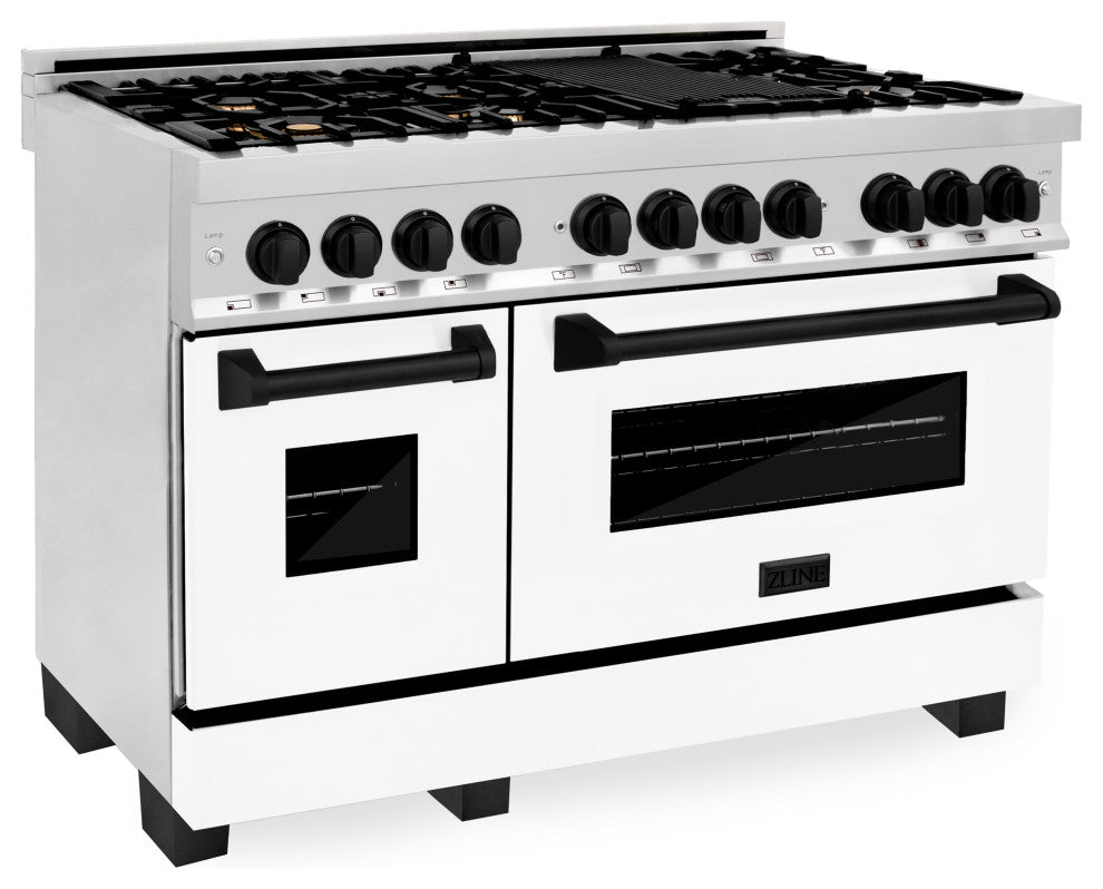 ZLINE 48" Dual Fuel Range, Stainless With White Matte Door RAZ-WM-48-MB