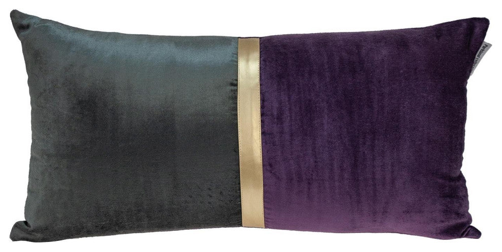 Dark Grey Gold and Purple Tufted Velvet Lumbar Pillow