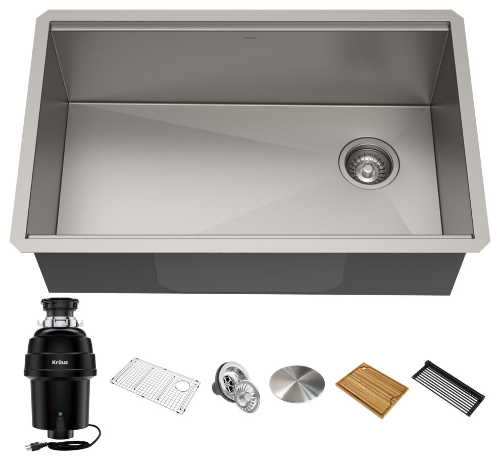 Undermount Stainless Steel Kitchen Sink With Garbage Disposal, 30" Kwu110-30
