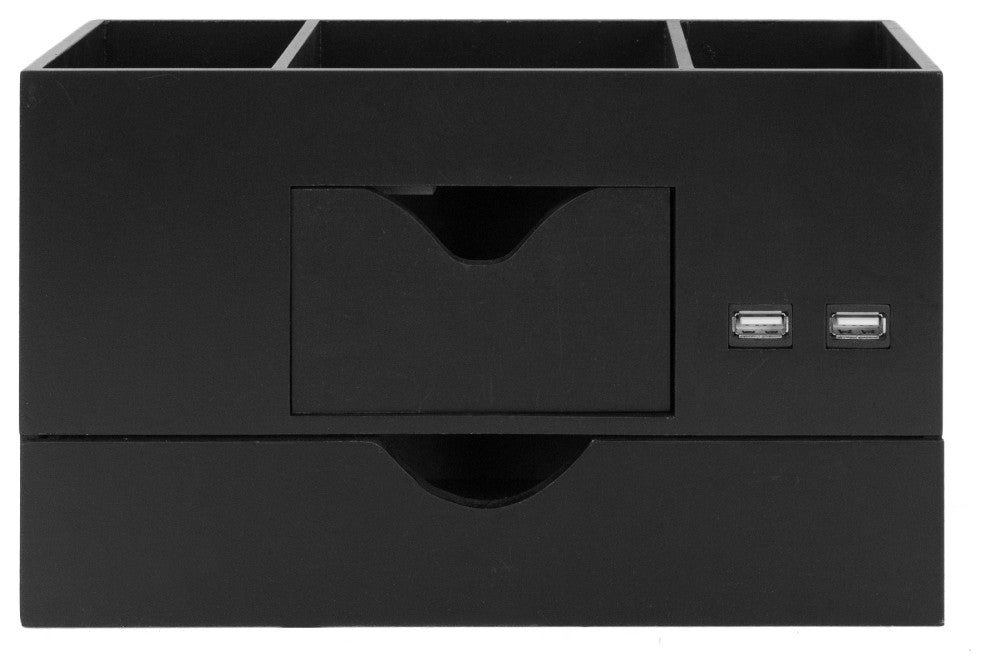 All-in-One USB charging  5 Compartments Desk Organizer - Black