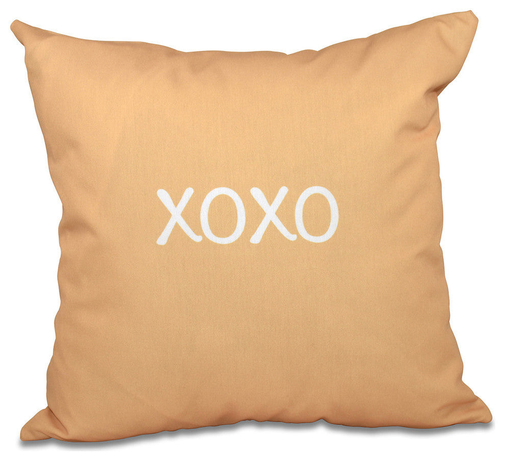 18"x18" "xo"xo, Word Print Pillow, Gold