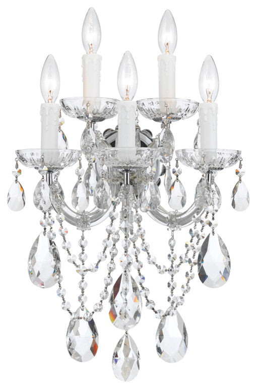 Maria Theresa 5-Light Sconce, Polished Chrome, Crystal Beads