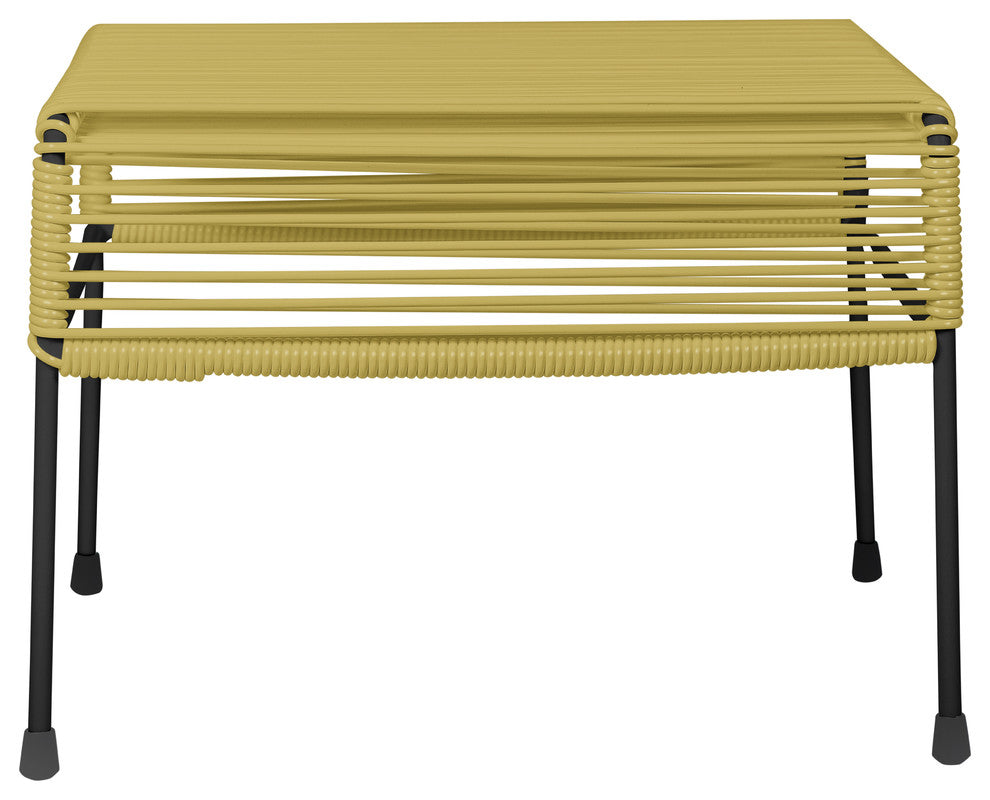 Atom Indoor/Outdoor Handmade Ottoman with Black Frame, Gold Weave