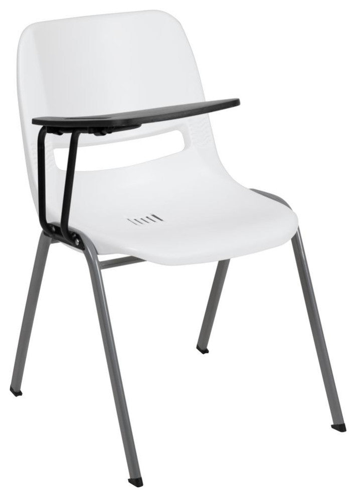 Ergonomic Shell Chair With Right Handed Flip-Up Tablet Arm, White/Right