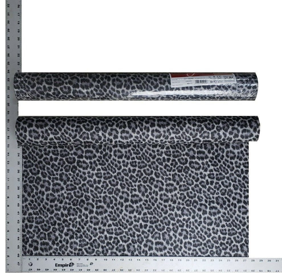 Wallpaper black silver glitter leopard textured animal skin, 27 Inc X 33 Ft Roll