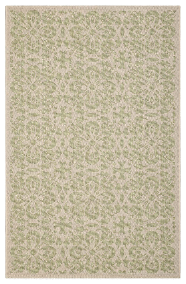 Vintage Area Rug Floor Carpet, Indoor Outdoor, Rectangular, 9x12, Green Beige