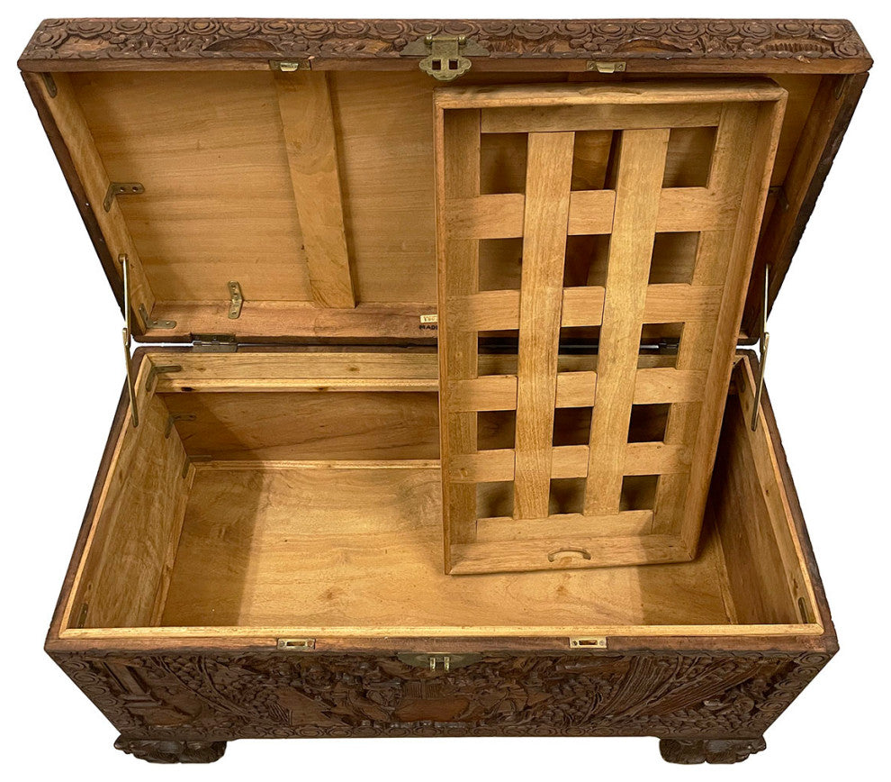 Consigned Early 20th Century Chinese Carved Camphor Wood Hope Chest