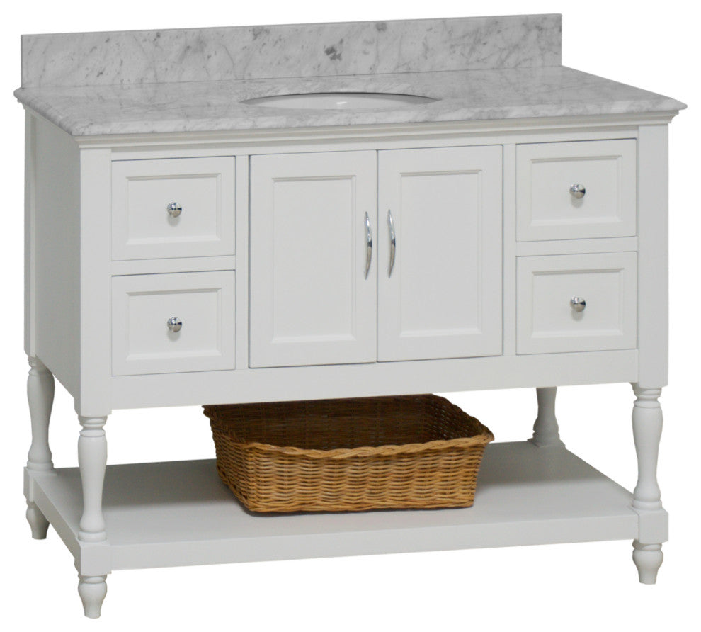 Beverly 48" Bathroom Vanity, White, Carrara Marble