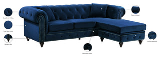Sabrina Velvet 2-Piece Reversible Sectional, Navy