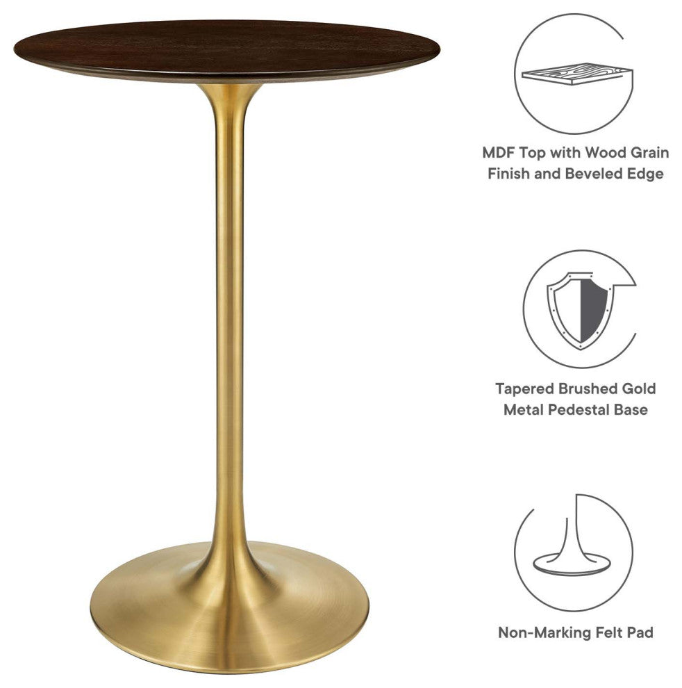 Modway Lippa 28" Wood Bar Table, Gold Cherry Walnut